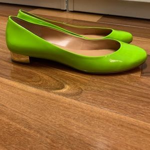 JCREW lime green ballerina flats with gold heel